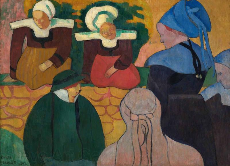 Emile Bernard Breton Women at a Wall Norge oil painting art